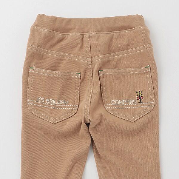 電車刺繡長款直筒褲