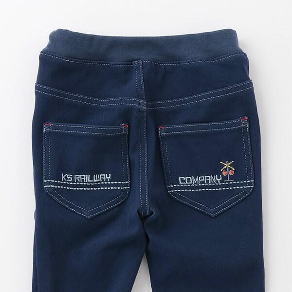 電車刺繡長款直筒褲