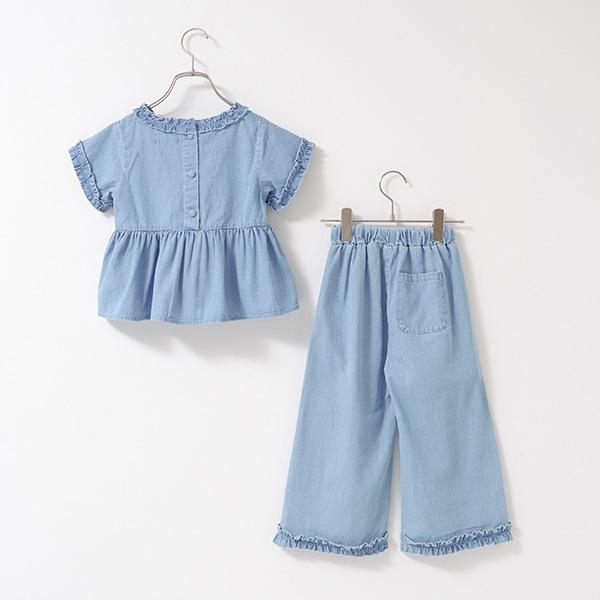 【套裝】荷葉邊襯衫&荷葉邊闊腿褲