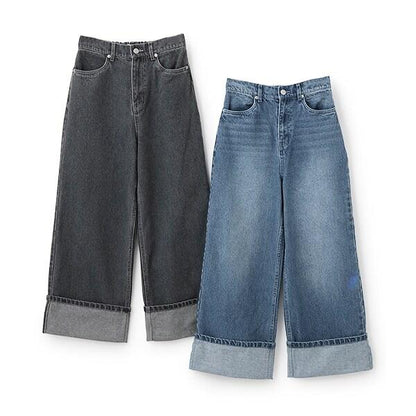 【AMI】卷邊寬鬆牛仔褲