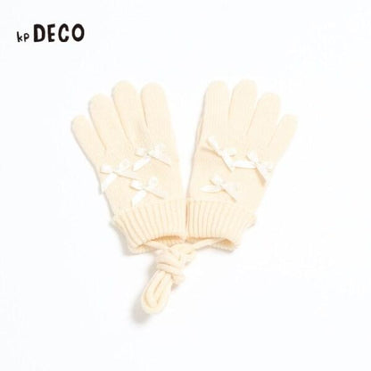 KPDECO 珍珠蝴蝶結裝飾針織手套（M～L）