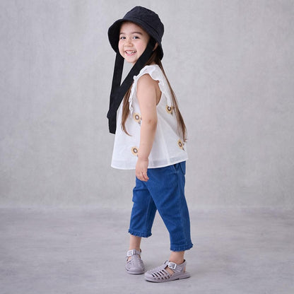 【接觸冷感】七分褶皺荷葉邊褲