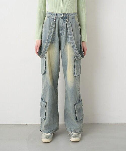 牛仔工裝褲【韓國時尚】