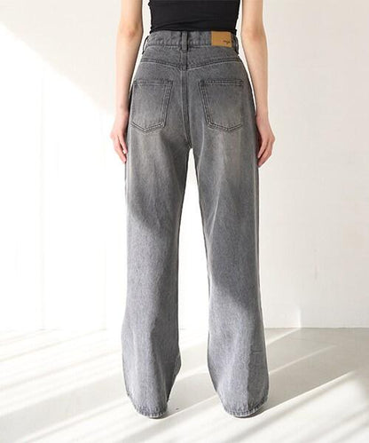 褶皺牛仔寬腿褲【韓國時尚】
