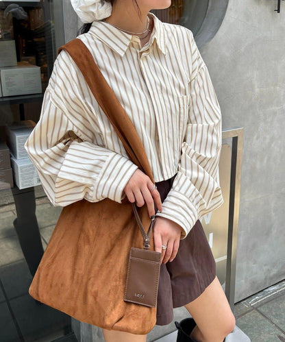 loti 帶化妝包的絨麵皮手提包