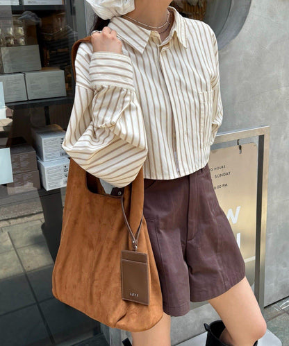 loti 帶化妝包的絨麵皮手提包