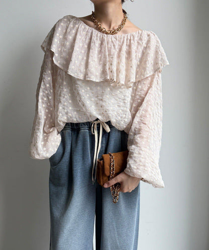 花朵刺繡荷葉邊襯衫