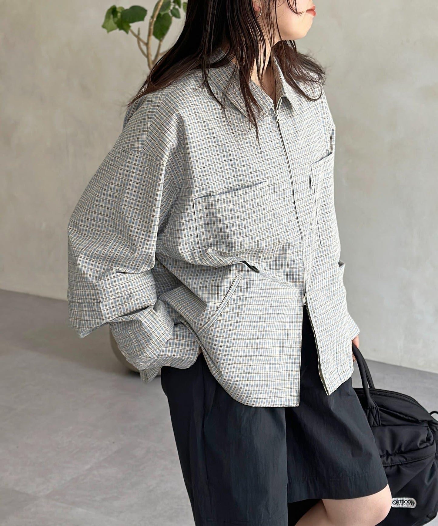 可拆卸格子襯衫