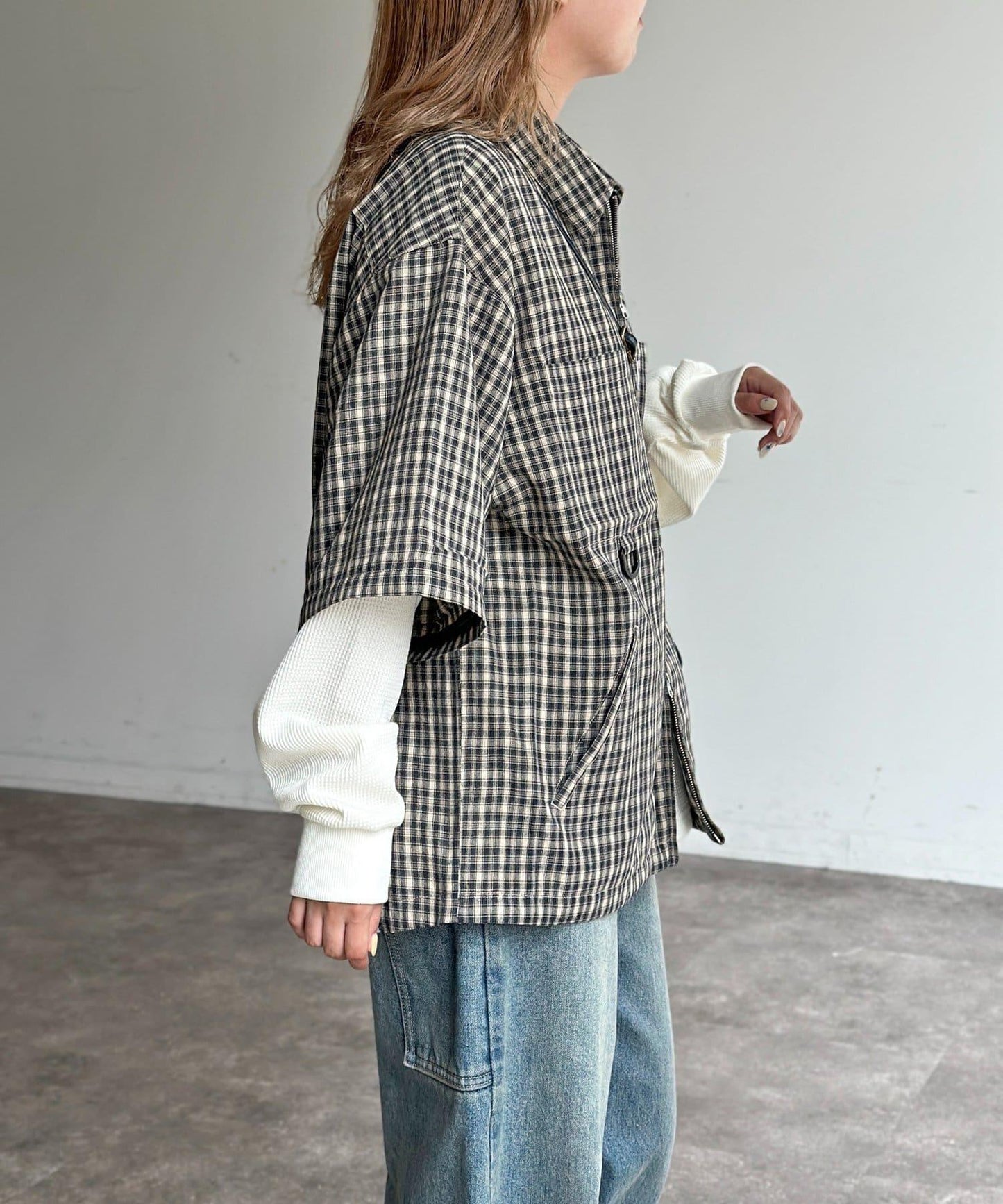 可拆卸格子襯衫