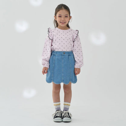 【軟棉】帶荷葉邊泡泡袖多款全印花T恤