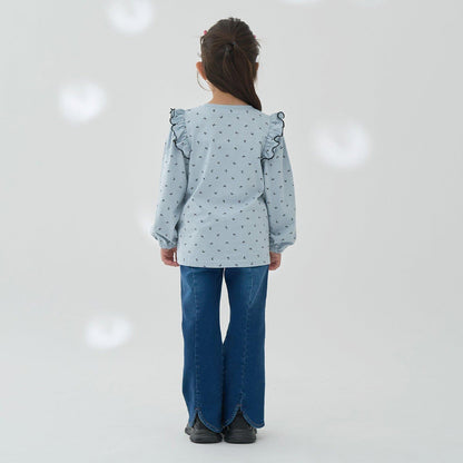 【軟棉】帶荷葉邊泡泡袖多款全印花T恤