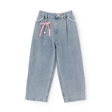 帶吊墜蕾絲飾邊牛仔褲