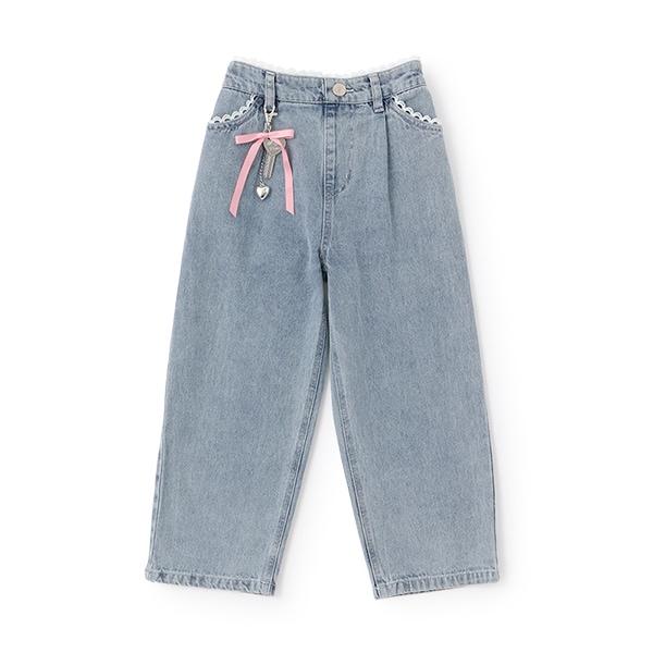 帶吊墜蕾絲飾邊牛仔褲