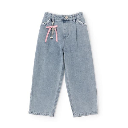 帶吊墜蕾絲飾邊牛仔褲