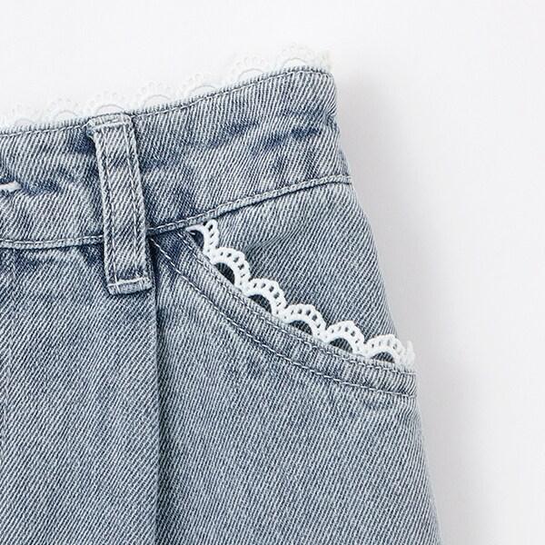 帶吊墜蕾絲飾邊牛仔褲