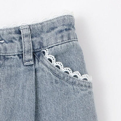 帶吊墜蕾絲飾邊牛仔褲