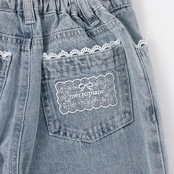 帶吊墜蕾絲飾邊牛仔褲