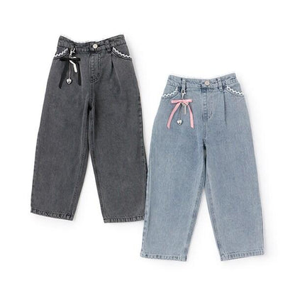 帶吊墜蕾絲飾邊牛仔褲