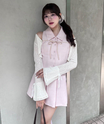 【完売カラー再販売】YUI企画　ノースリーブシャツミニワンピース