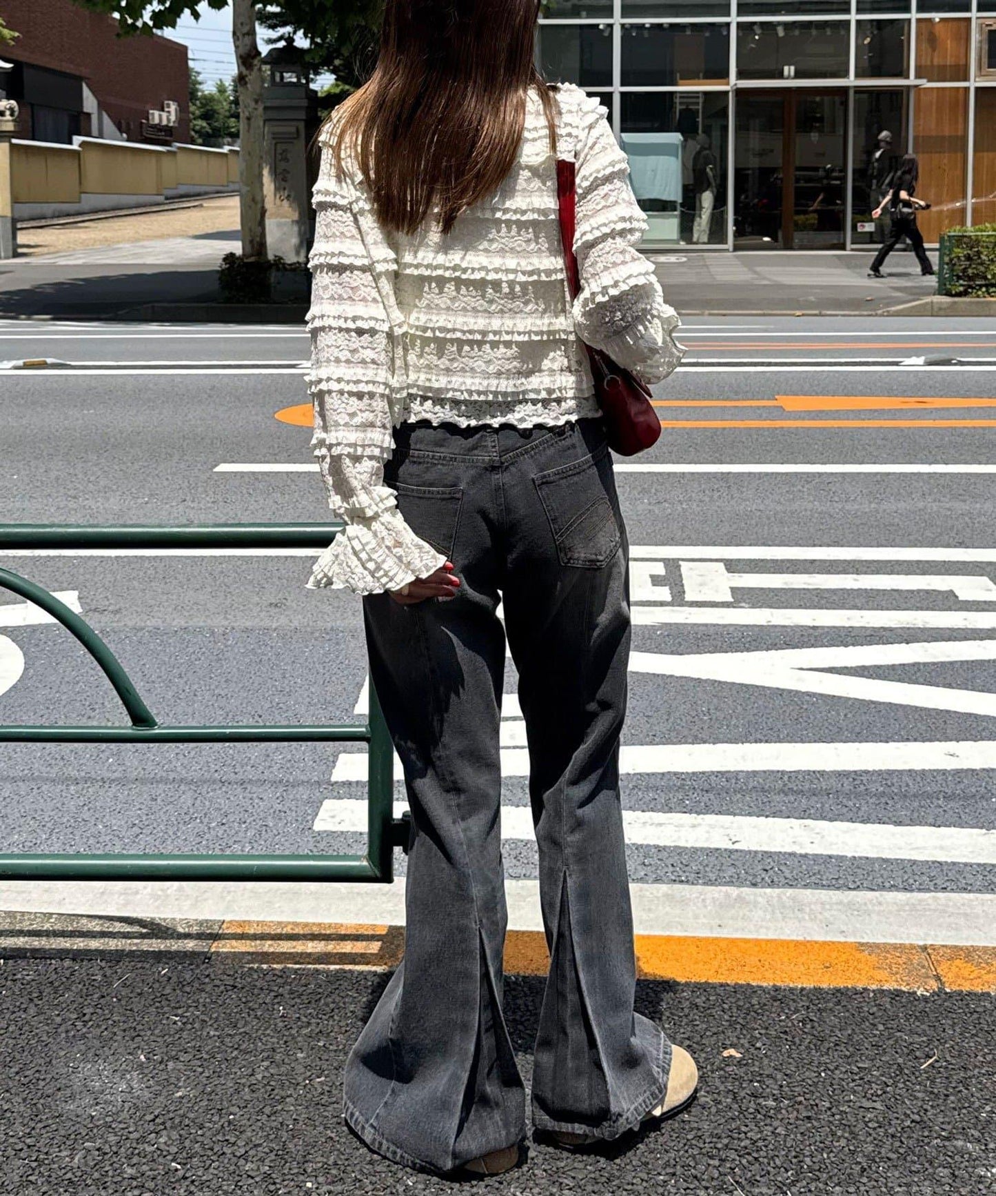 水手領彩色蕾絲荷葉邊上衣