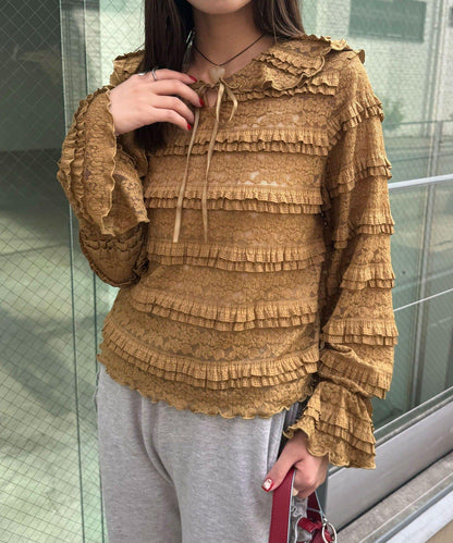 水手領彩色蕾絲荷葉邊上衣