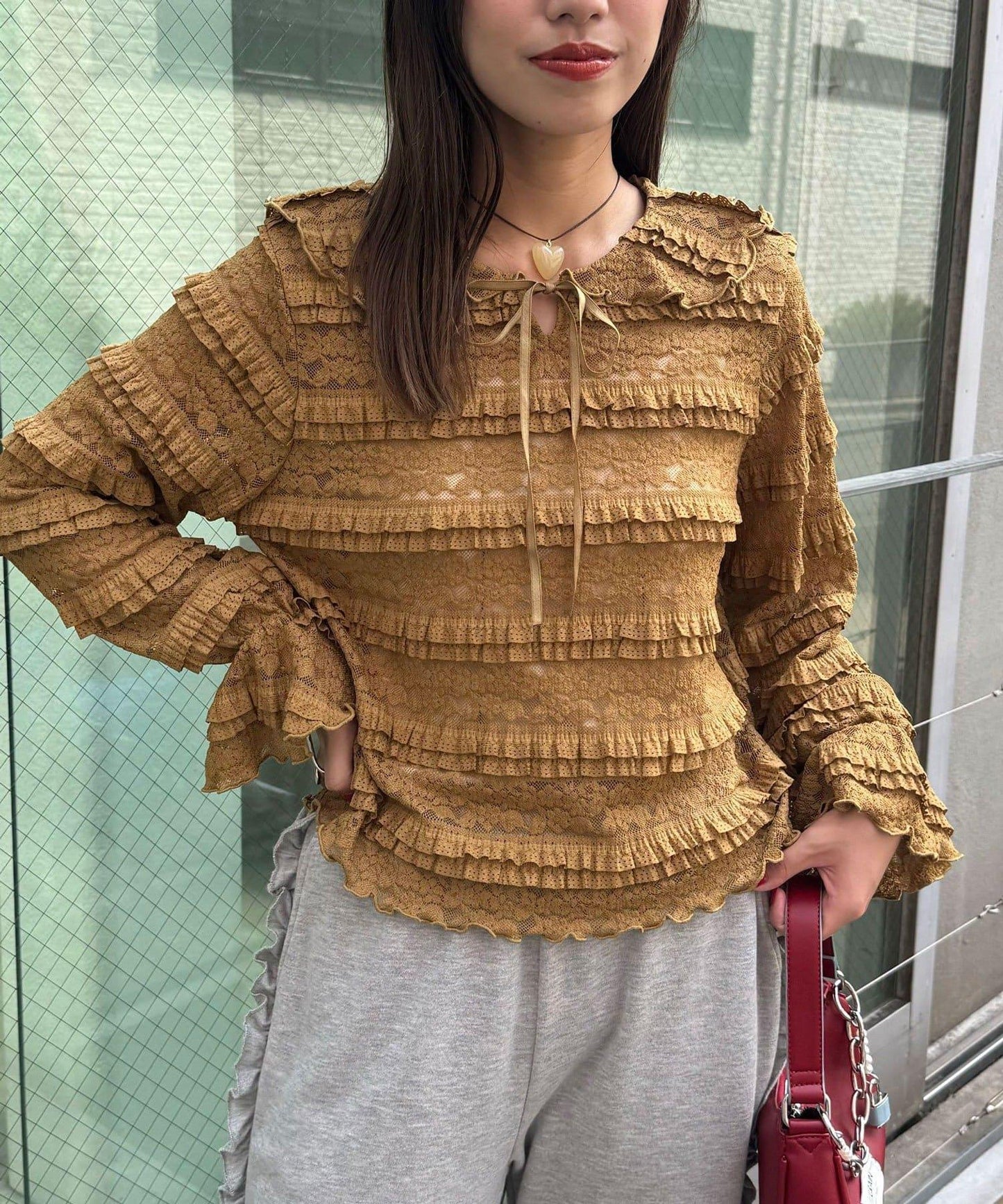 水手領彩色蕾絲荷葉邊上衣