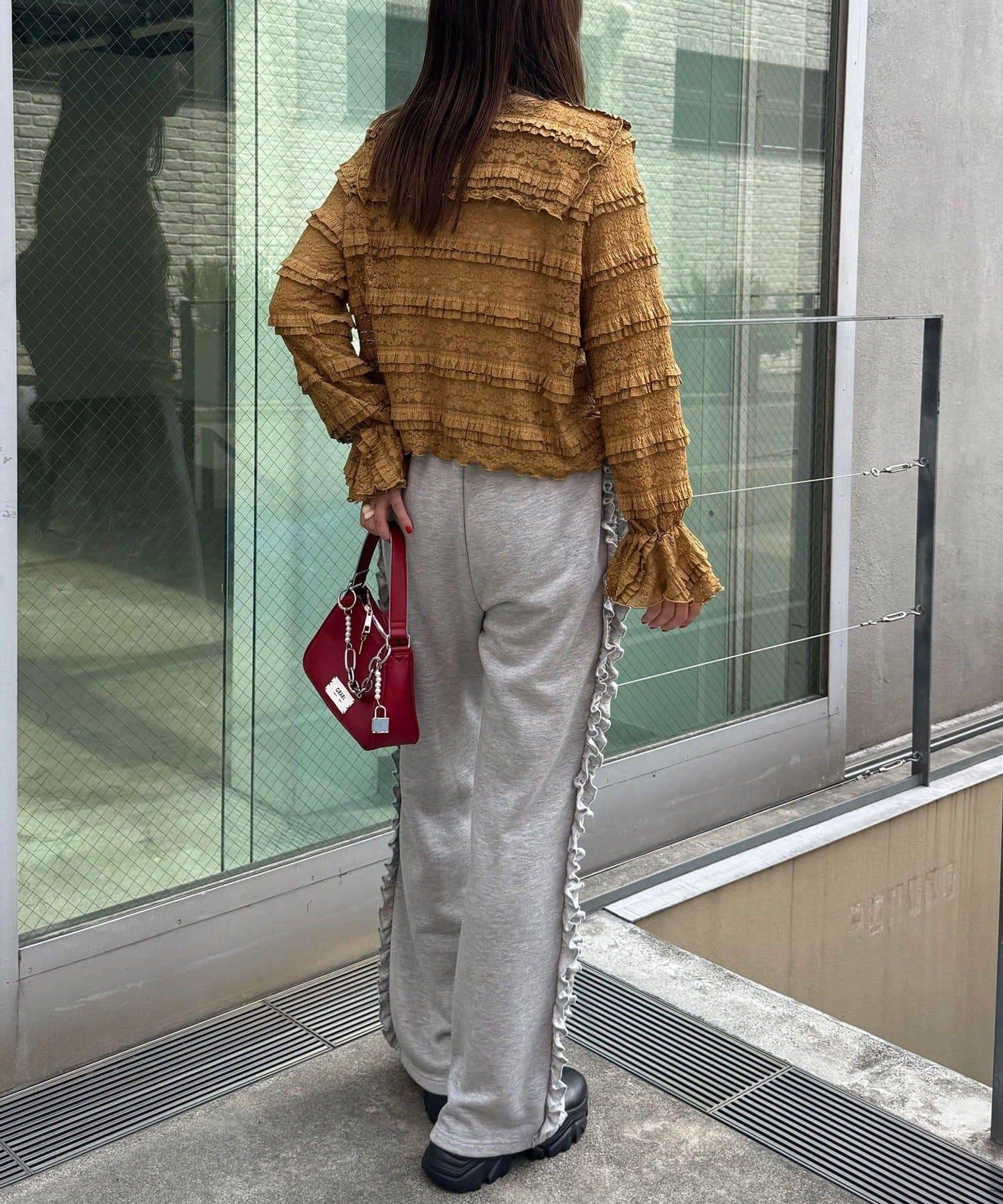 水手領彩色蕾絲荷葉邊上衣