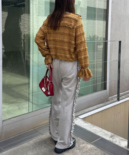 水手領彩色蕾絲荷葉邊上衣