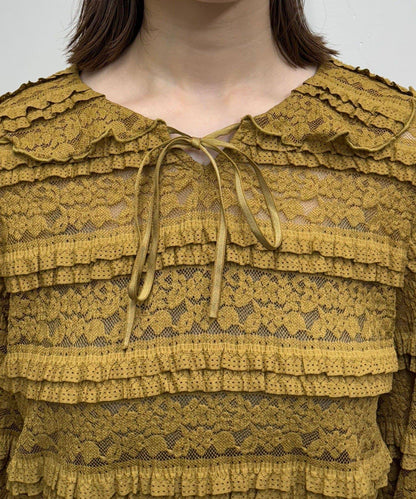 水手領彩色蕾絲荷葉邊上衣