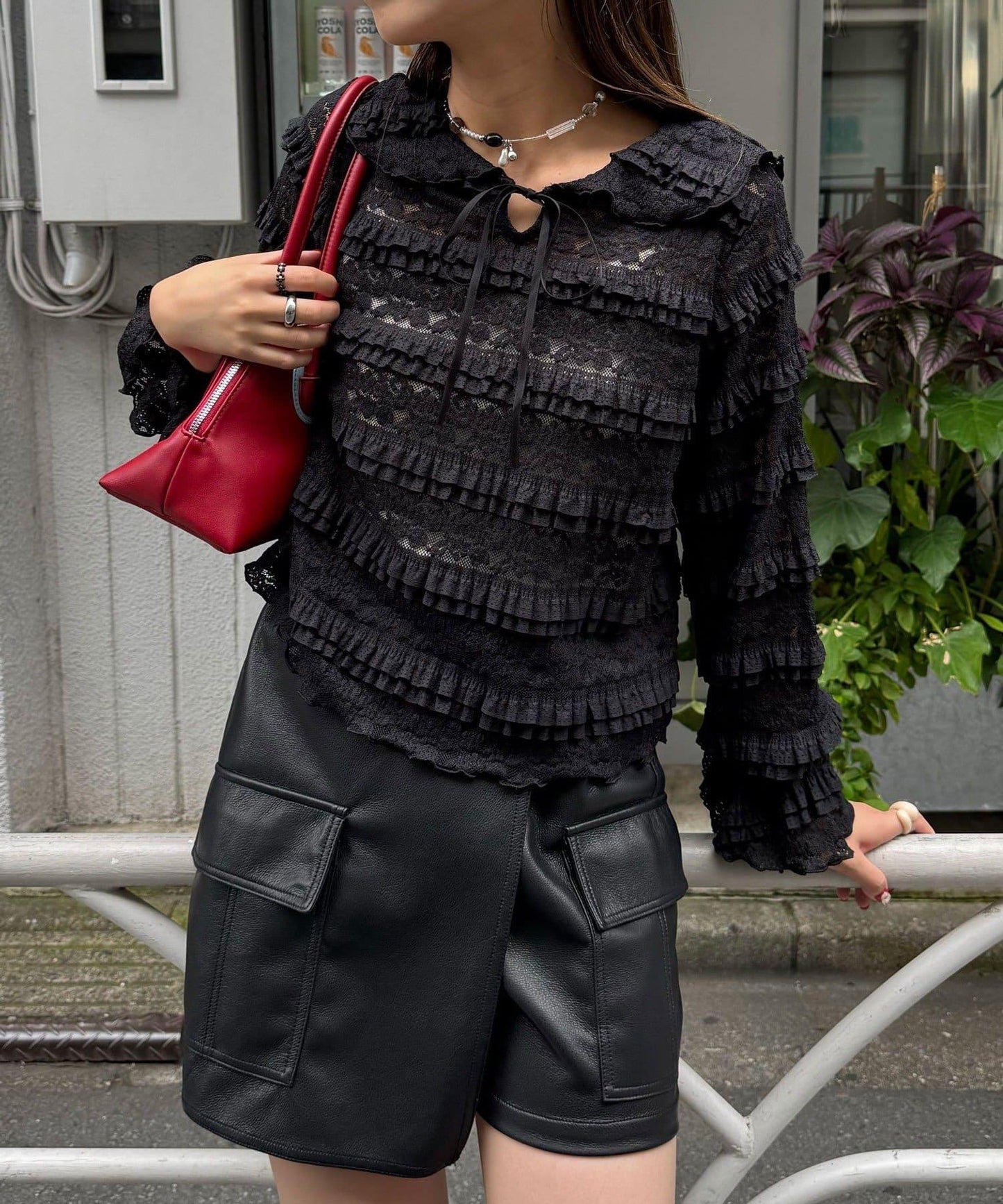 水手領彩色蕾絲荷葉邊上衣