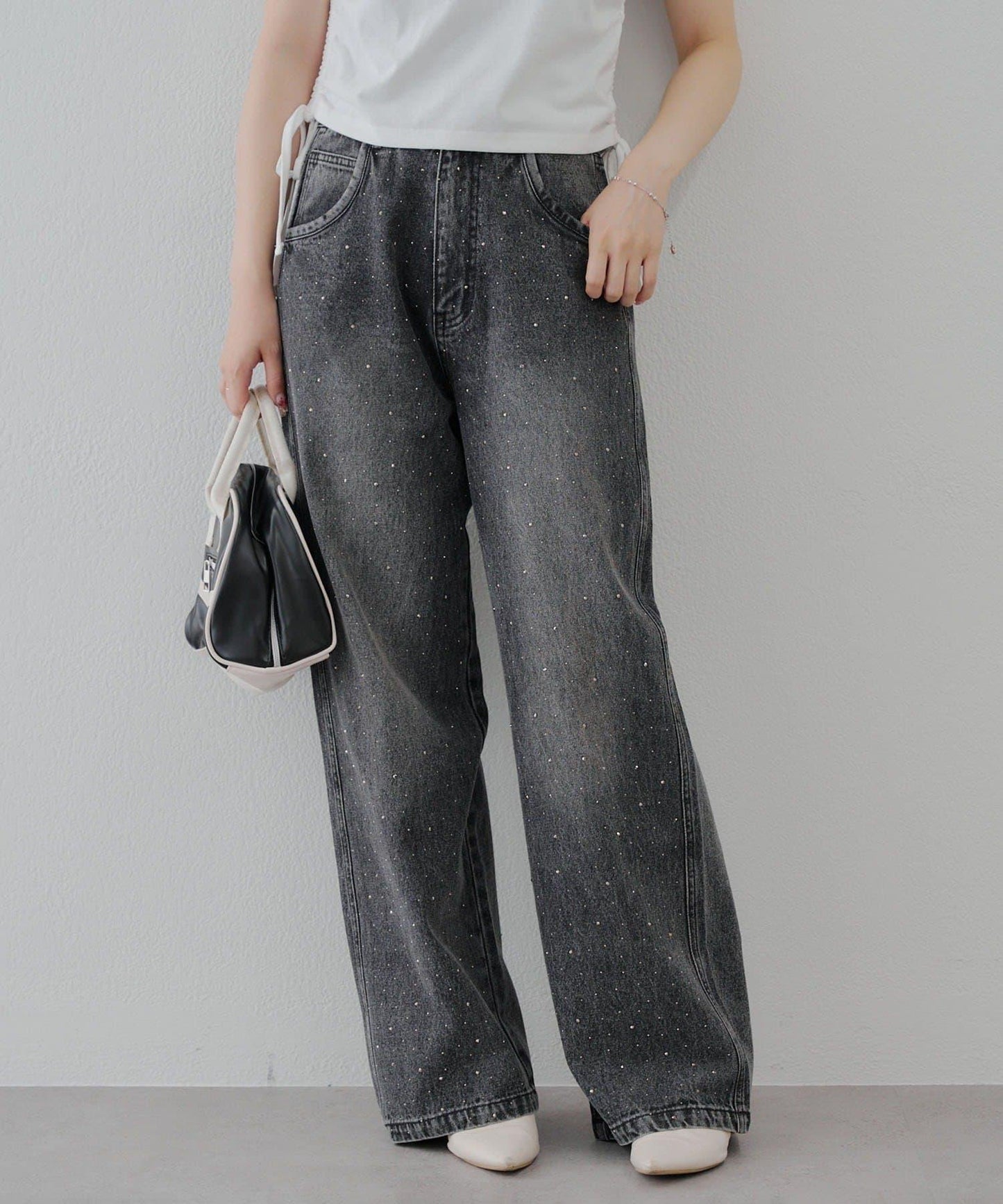【2尺碼展開】帶石頭的寬鬆牛仔褲