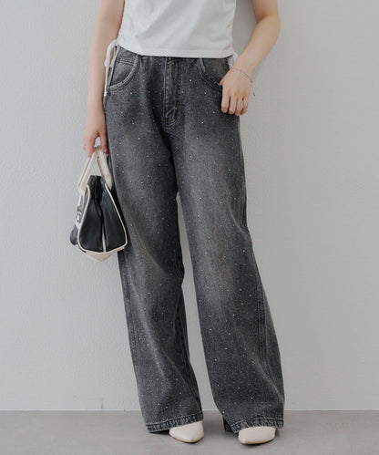 【2尺碼展開】帶石頭的寬鬆牛仔褲