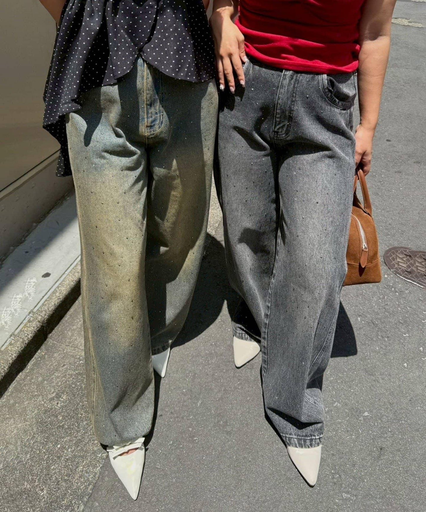 【2尺碼展開】帶石頭的寬鬆牛仔褲