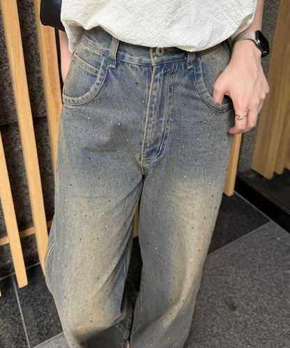 【2尺碼展開】帶石頭的寬鬆牛仔褲
