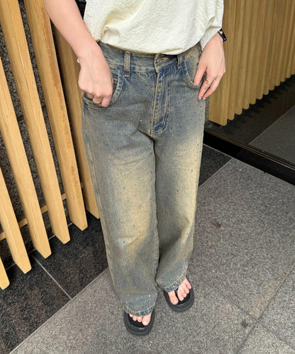 【2尺碼展開】帶石頭的寬鬆牛仔褲