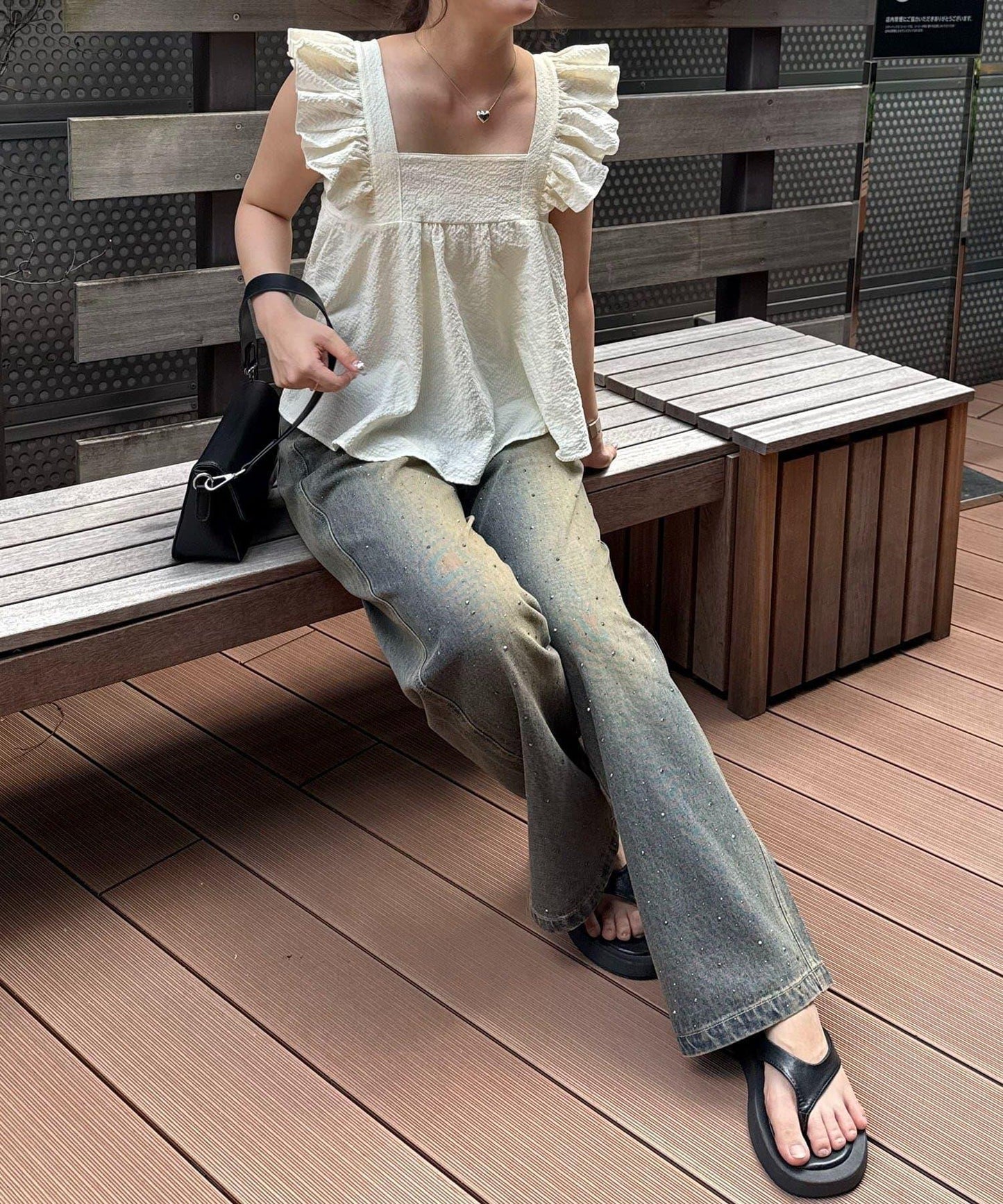 【2尺碼展開】帶石頭的寬鬆牛仔褲