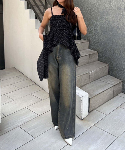 【2尺碼展開】帶石頭的寬鬆牛仔褲