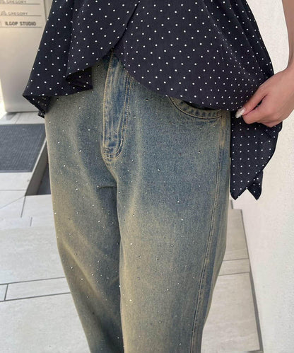 【2尺碼展開】帶石頭的寬鬆牛仔褲