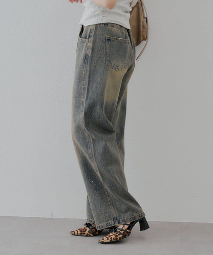 【2尺碼展開】帶石頭的寬鬆牛仔褲