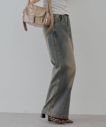 【2尺碼展開】帶石頭的寬鬆牛仔褲