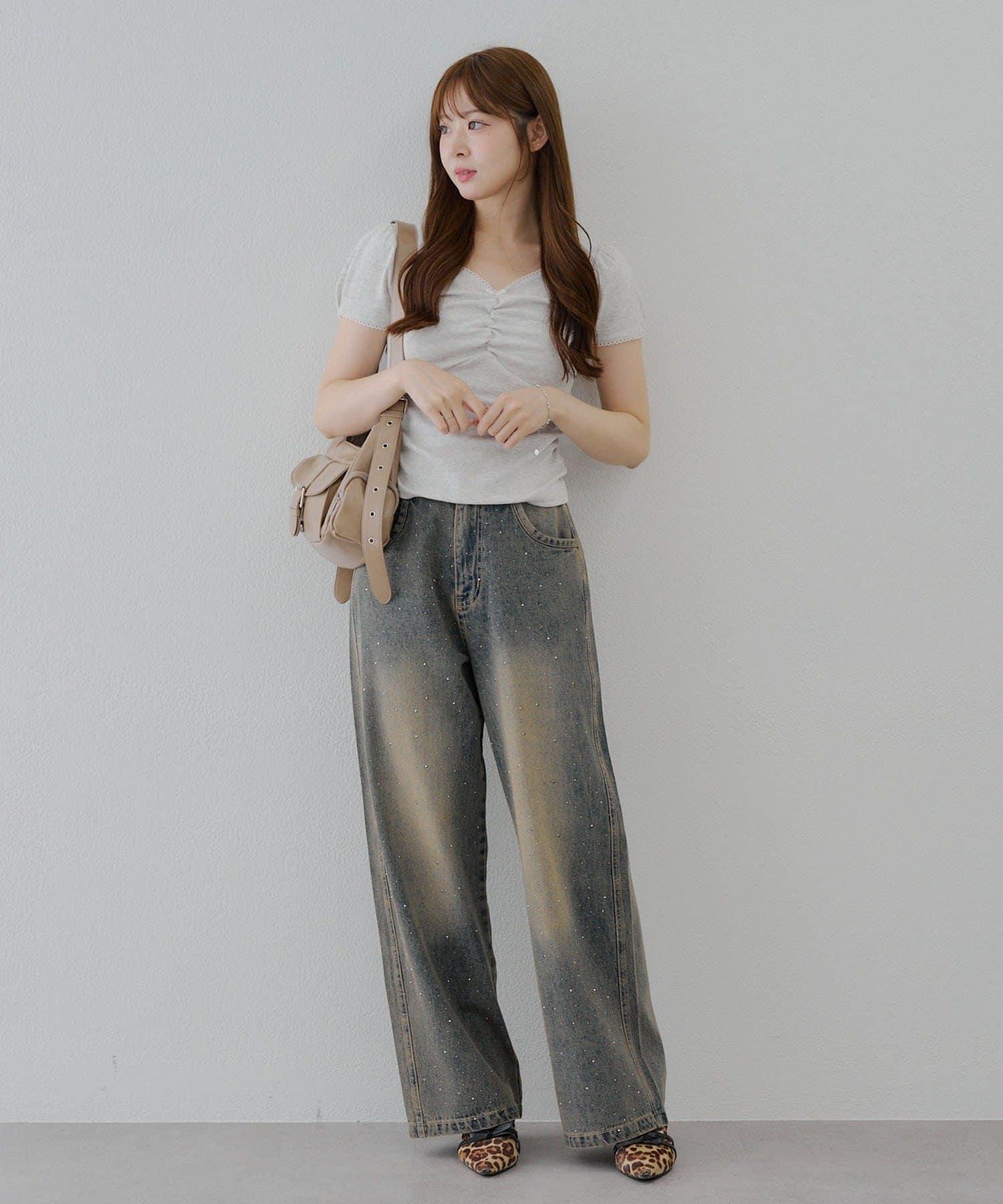 【2尺碼展開】帶石頭的寬鬆牛仔褲