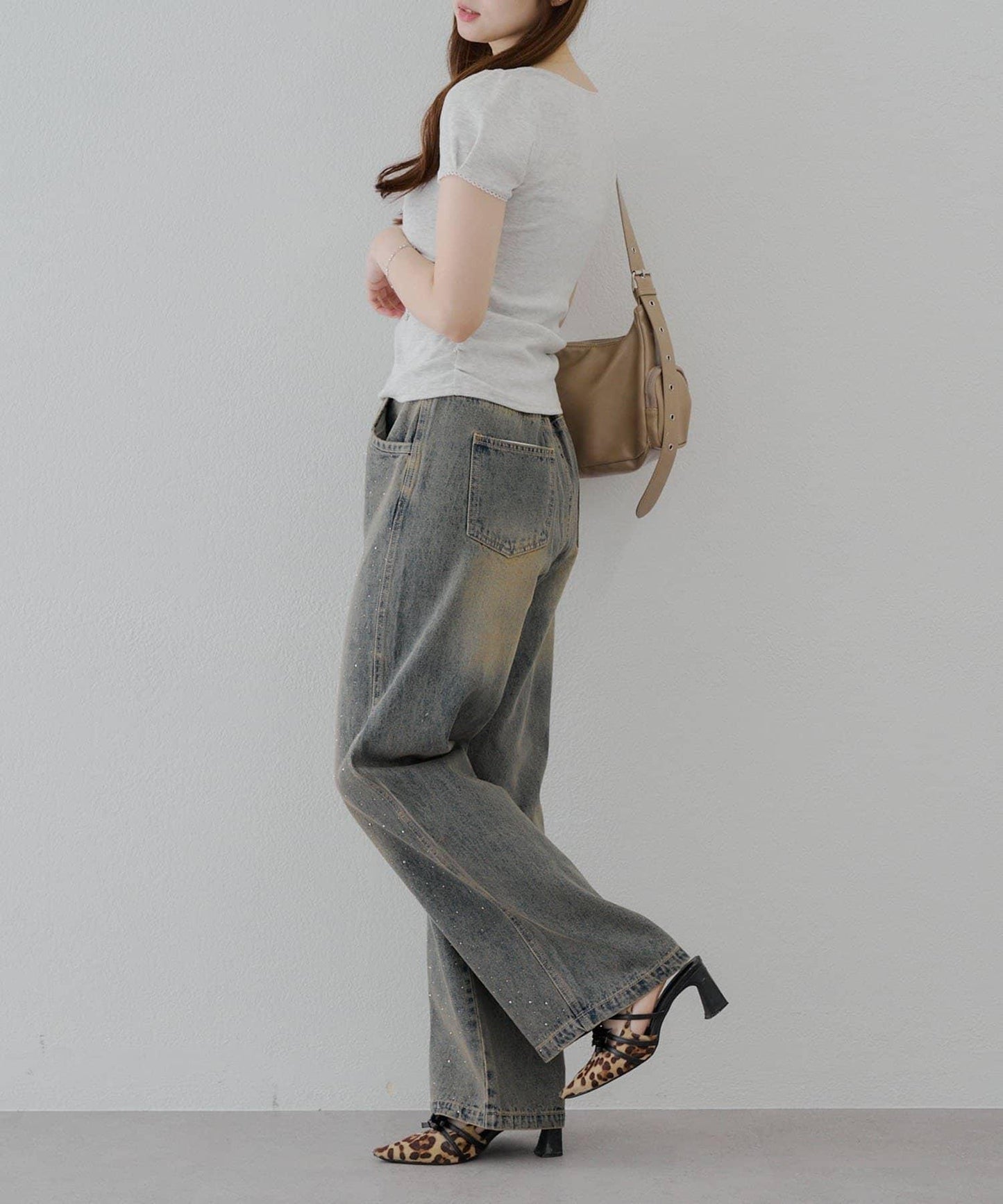 【2尺碼展開】帶石頭的寬鬆牛仔褲