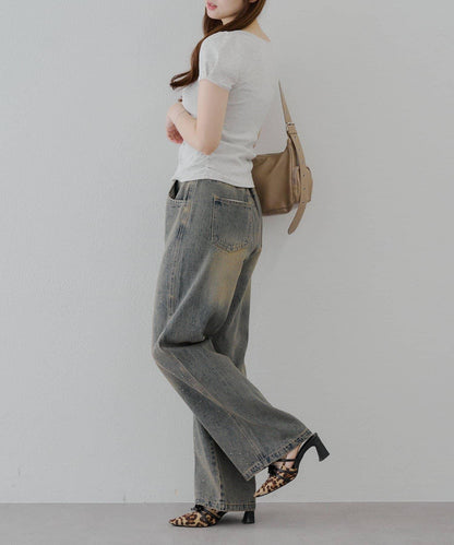【2尺碼展開】帶石頭的寬鬆牛仔褲