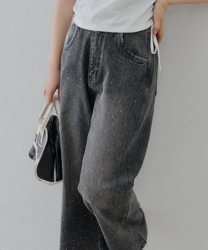 【2尺碼展開】帶石頭的寬鬆牛仔褲