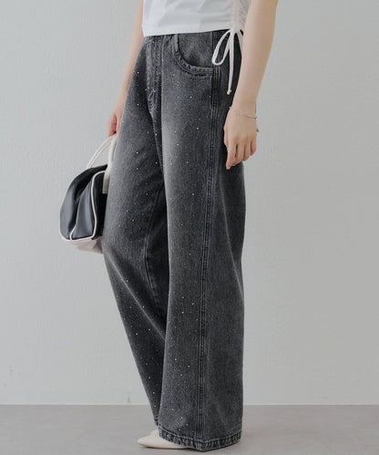【2尺碼展開】帶石頭的寬鬆牛仔褲