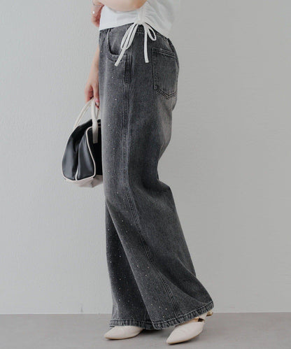 【2尺碼展開】帶石頭的寬鬆牛仔褲