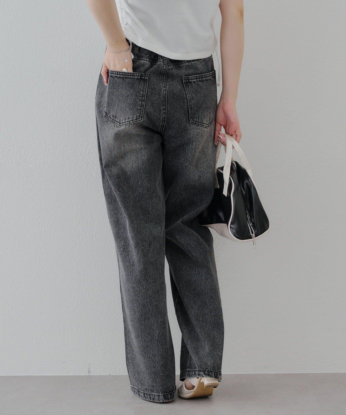 【2尺碼展開】帶石頭的寬鬆牛仔褲