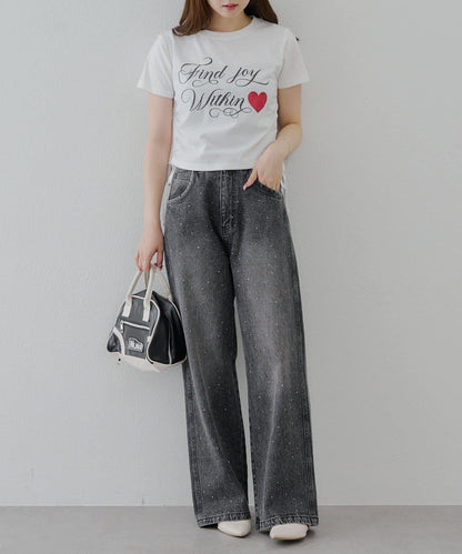 【2尺碼展開】帶石頭的寬鬆牛仔褲