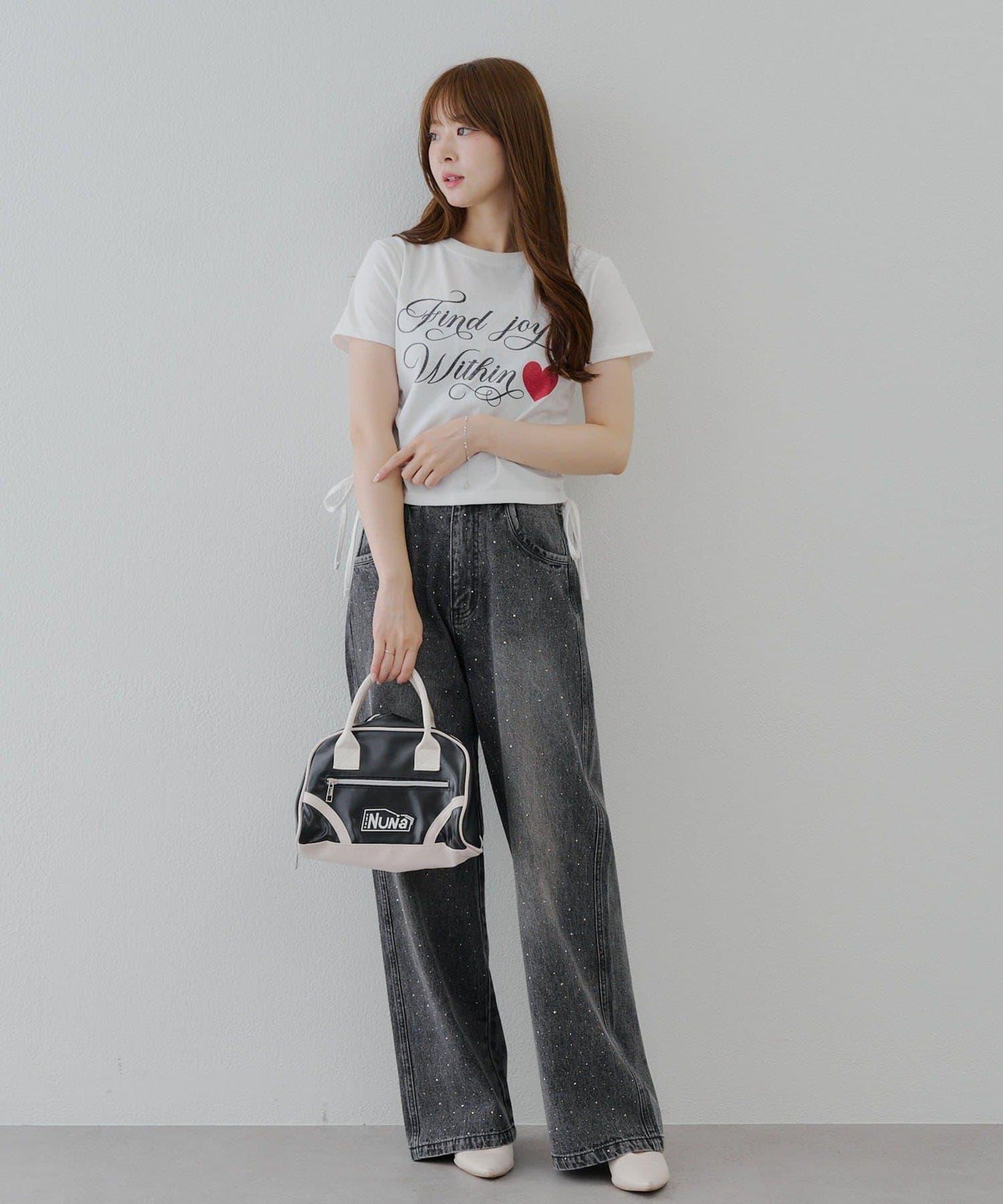 【2尺碼展開】帶石頭的寬鬆牛仔褲