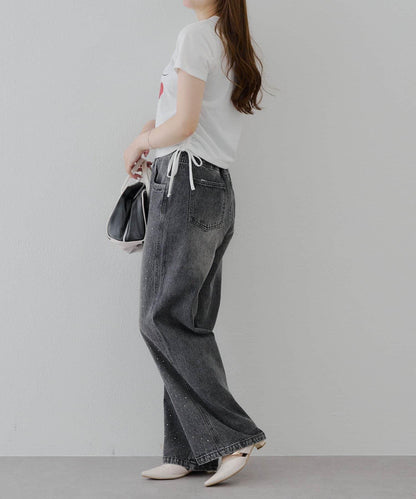 【2尺碼展開】帶石頭的寬鬆牛仔褲